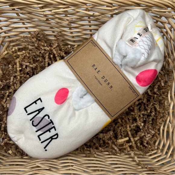 Rae Dunn NEW EASTER Egg Faux Sherpa Slippers Cream Small Medium S M 5 7 NWT - Picture 5 of 17